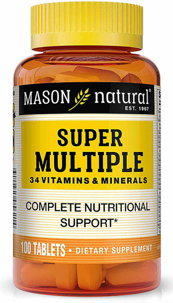 Mason Natural Super Multiple 34 Vitamins And Minerals - Complete Nutritional Support, All In One Multivitamin, Supports Overall Health, 100 Tablets