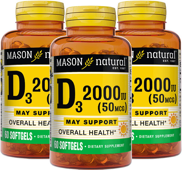 Mason Natural Vitamin Ultra Strength D3 2000 Iu Softgels, 60 Count, Pack Of 3