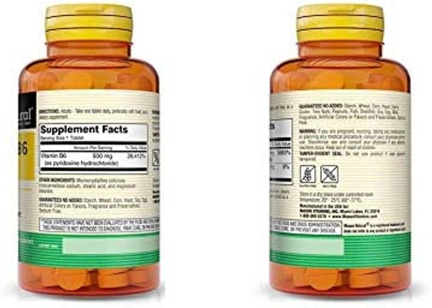 2 Pack Special of MASON NATURAL B-6 500MG TABLETS 60 per bottle