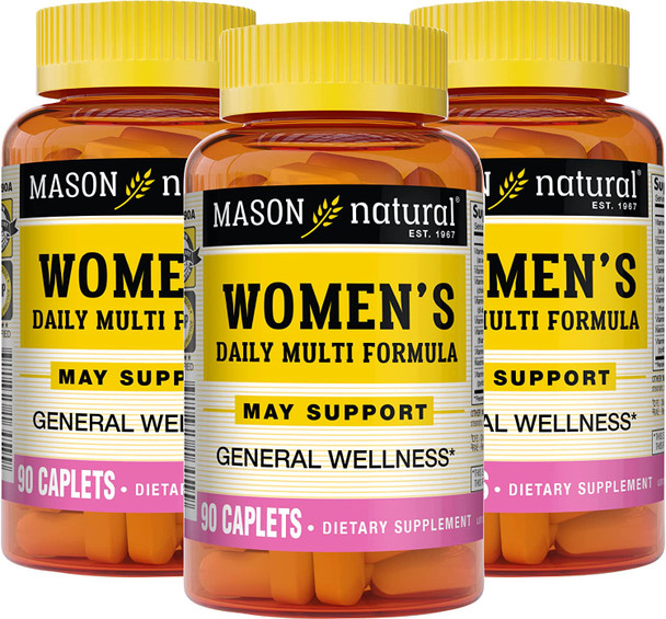 Mason Natural Women's Daily Multi Formula with 21 Essential Vitamins and Nutrients, Supports General Wellness and Overall Health, 90 Caplets (Pack of 3)
