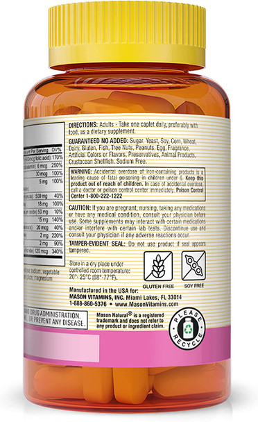 Mason Natural Women's Daily Multi Formula with 21 Essential Vitamins and Nutrients, Supports General Wellness and Overall Health, 90 Caplets (Pack of 3)