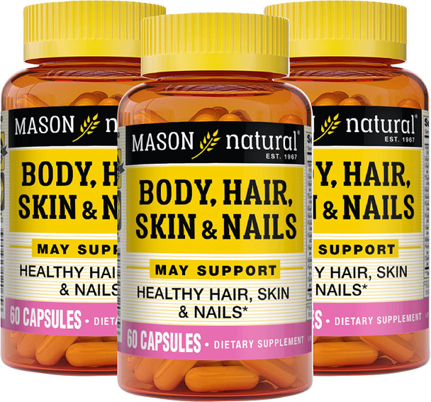 Mason Natural Body, Hair, Skin & Nails with Vitamins A, E, C and Biotin - Healthy Hair, Skin and Nails, Premium Beauty Supplement, 60 Capsules (Pack of 3)