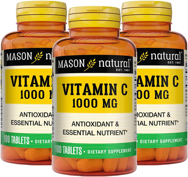 Mason Natural Vitamin C 1,000 mg - Supports Healthy Immune System, Antioxidant and Essential Nutrient, 100 Tablets (Pack of 3)