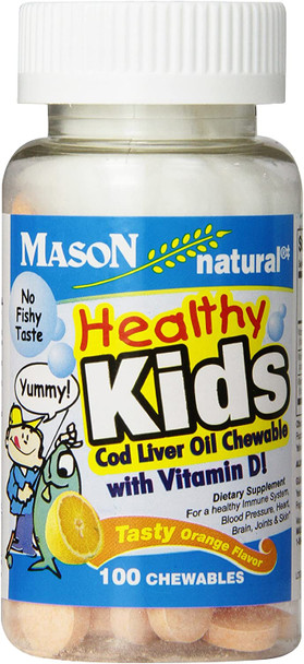 Mason Natural Vitamin Healthy Kids Cod Liver Oil and Vitamin D, Tasty Chewable Orange Flavor, 100-Count, (Pack of 3)