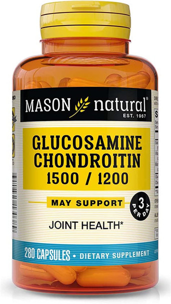 Mason Natural Glucosamine Chondroitin 1500/1200 3 Per Day with Vitamin C - Supports Joint Health, Improved Flexibility and Mobility*, 280 Capsules