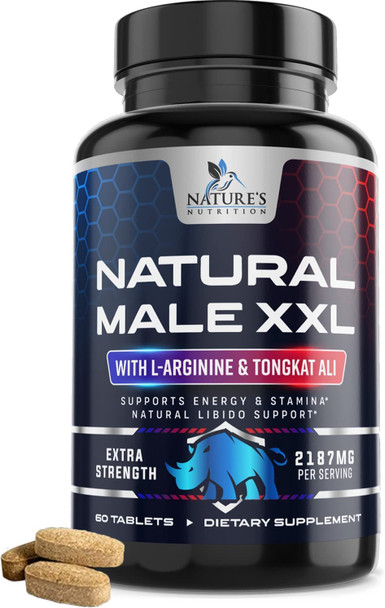 Natural Male Xxl Booster For Men - Maximum Strength, Energy, Size & Endurance, L Arginine, Tongkat Ali, Maca Root & T-Terrestris - Mens Supplement For Stamina & Muscle Support - 60 Tablets