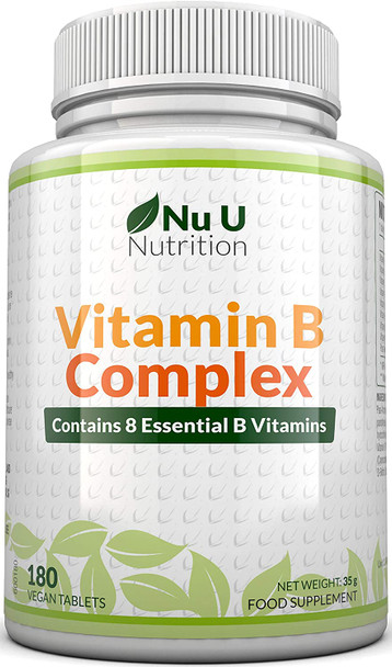 Vitamin B Complex 180 Tablets 6 Month Supply Contains All 8 B Vitamins in 1 Tablet, Vitamins B1, B2, B3, B5, B6, B12, Biotin & Folic Acid, High Strength Vitamin B Complex Vegetarian & Vegan