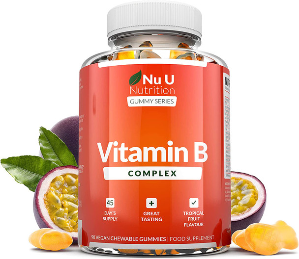 Vitamin B Complex Gummies for Adults & Kids - 90 Vegan Gummies - Vitamins B2, B3, B5, B6, B8, B9, B12, Zinc & Iodine - 3 Month Supply - Supports Energy Production