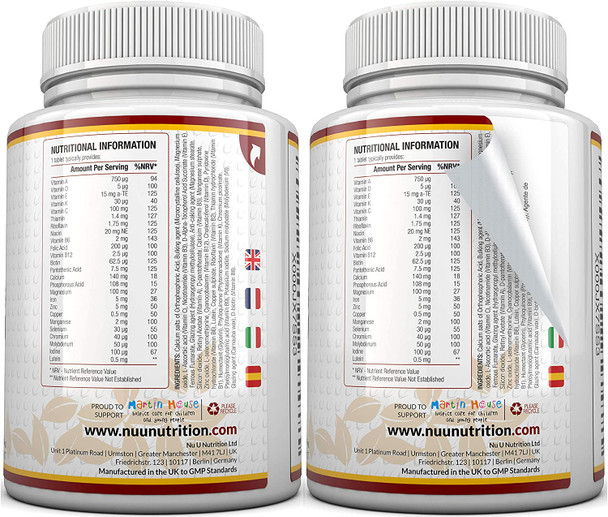 Multivitamins & Minerals Formula | 365 Tablets (Up to 1 Year Supply) | 24 Multivitamins with Iron and Minerals for Men and Women |Suitable for Vegetarians by Nu U Nutrition.