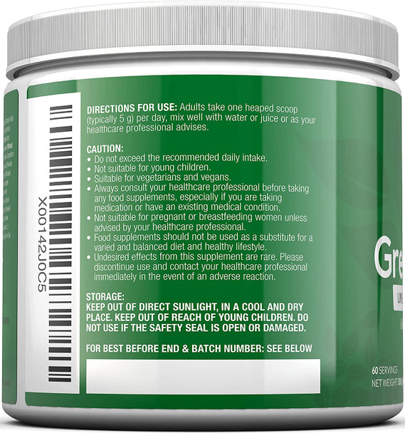 Super Greens Powder - 17 Superfoods Powder - 300g 60 Servings - Vitamin & Mineral Rich Formula - No Artificial Ingredients - Vegan & Vegetarian Friendly - Best Value - Made in The UK