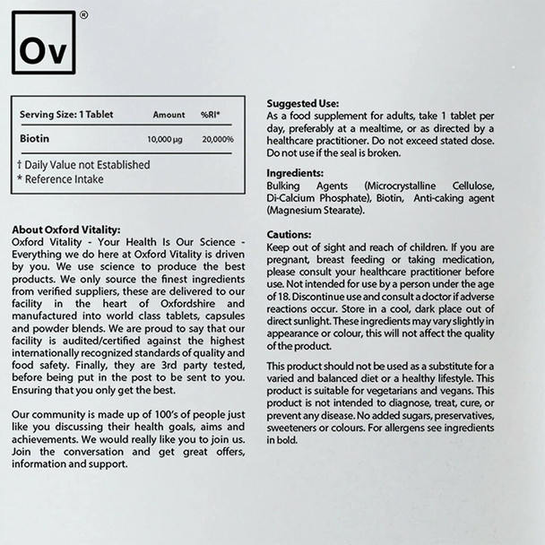 Biotin Tablets 10,000mcg | Max Strength | Skin, Hair & Metabolism Support | Vegetarian and Vegan | Oxford Vitality Biotin Tablets 10,000mcg | Max Strength | Skin, Hair & Metabolism Support | Vegetarian and Vegan | Oxford Vitality