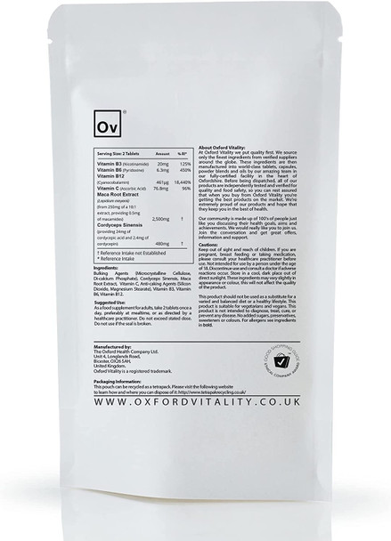 Natural Energy Boost Tablets | Vitamin B3, B6, B12, VIT C, Cordyceps & Maca | Energy Production | Oxford Vitality