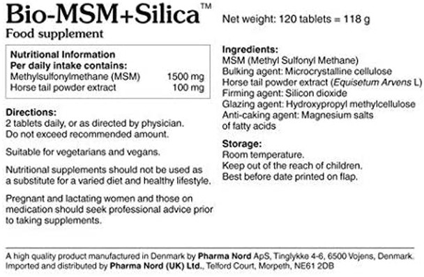 Pharma Nord 750mg Bio MSM+ Silica 120 Tablets (Pack of 2)