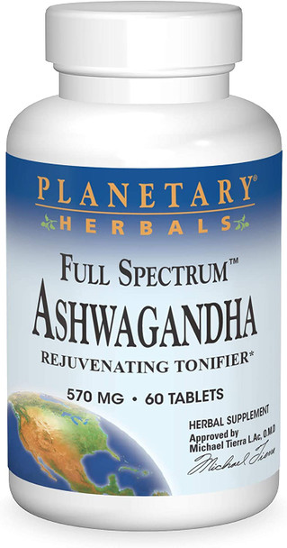 Planetary Herbals Ashwagandha, Full Spectrum 570 mg Rejuvenating Tonifier - 60 Tablets