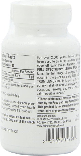 Planetary Herbals Lemon Balm Full Spectrum 500 Mg, 60 Count