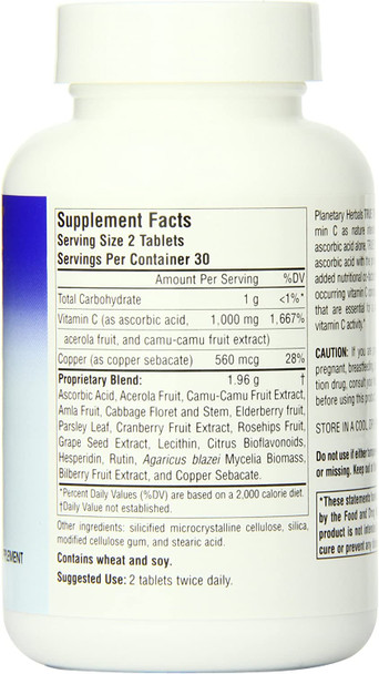 Planetary Herbals True to Nature C Tablets, 500 mg, 60 Count