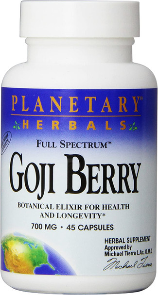 Planetary Herbals Goji Berry Full Spectrum 700mg, Botanical Elixir for Health and Longevity,45 Vegetarian Capsules