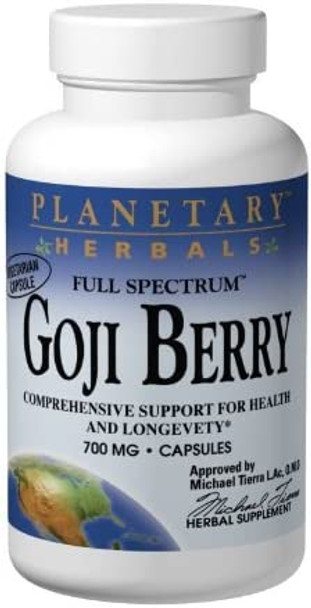 Planetary Herbals Goji Berry Full Spectrum 700mg, Botanical Elixir for Health and Longevity,90 Vegetarian Capsules