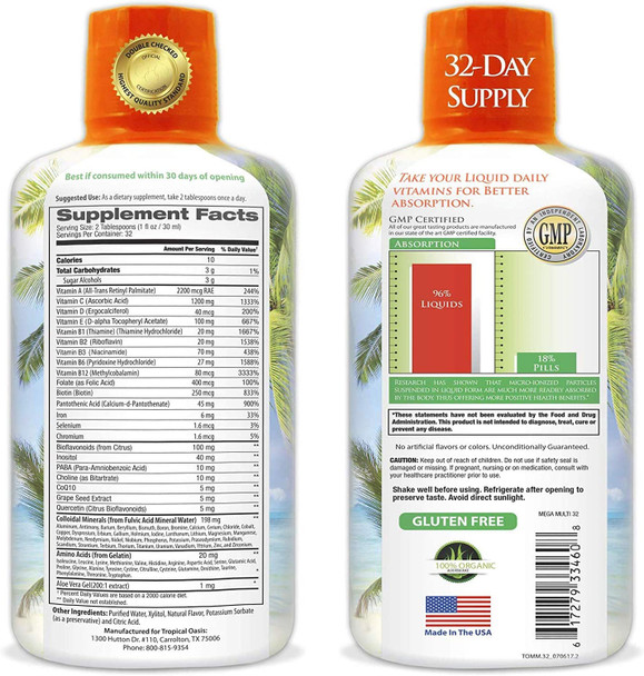 Mega Premium Liquid Multivitamin | Natural Immune Support Vitamin W/ 1333% Vitamin C, 200% D3, Zinc + 20 Vitamins, 70 Minerals, & 21 Amino Acids | Sugar Free | Orange Flavor | 98% Absorption | 32 Serv