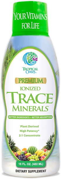 Tropical Oasis - Premium Ionized Plant Based Trace Minerals Liquid Formula- 74 Essential Minerals in Liquid Form for up to 98% Absorption - 16 oz, 32 Servings
