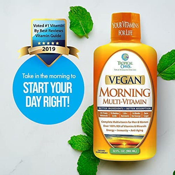 Tropical Oasis - Vegan Morning Liquid Multivitamins, Daily Liquid Vitamins with 74 Trace Minerals, 18 Amino Acids, and 10 Herbs, 32fl oz (960ml, 32 Servings)