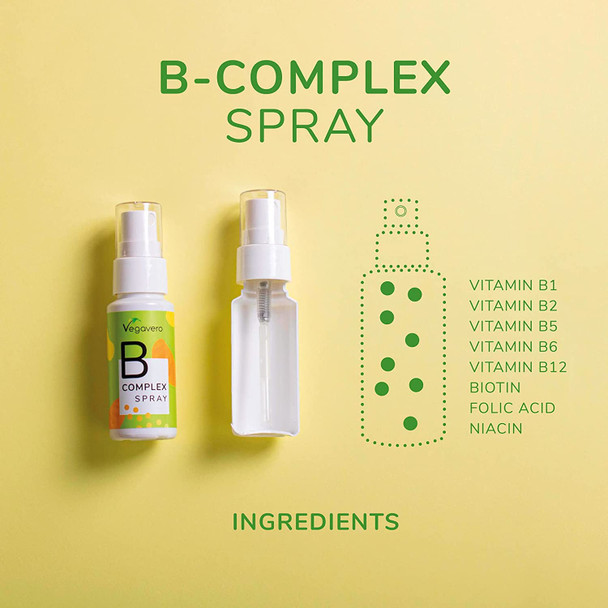 Vitamin B Spray Vegavero ® | 120 Sprays | NO Synthetic Additives | All 8 Essential B Vitamins | 100% Vegan | Immune & Nervous System Support*