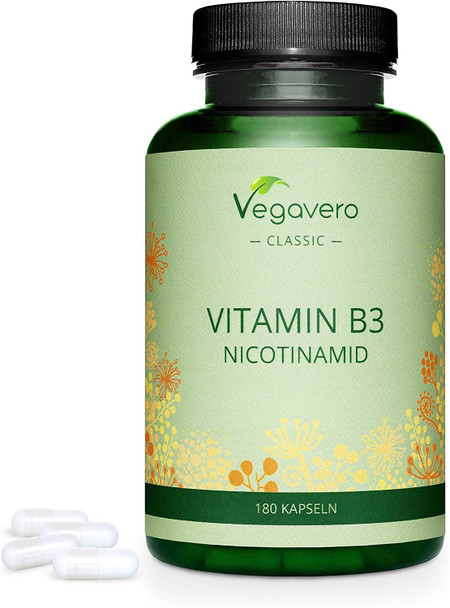 Vitamin B3 Nicotinamide Vegavero® | 500 mg | Flush Free Niacinamide | NO ADDITIVES | 180 Vegan Capsules