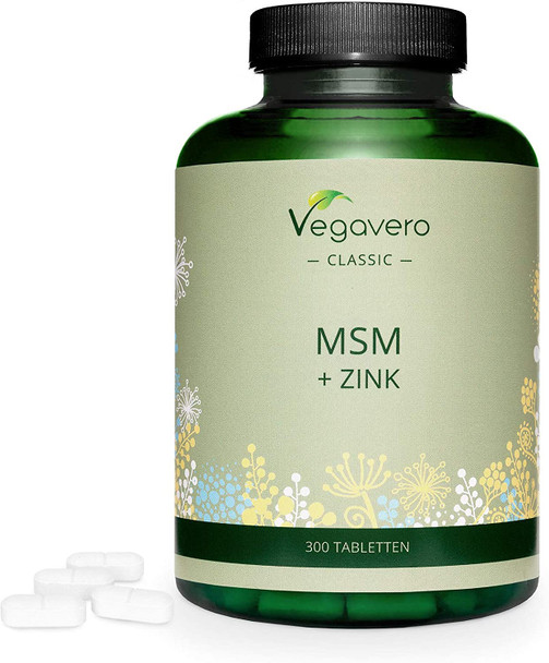 MSM Capsules Vegavero® | with Zinc | 300 Tablets | NO ADDITIVES | Vegan & Lab-Tested Methylsulfonylmethane