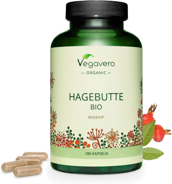 Rosehip Vegavero® | 100% Organic | 180 Vegan Capsules | Raw Quality - 1400mg | NO Additives & Non-GMO
