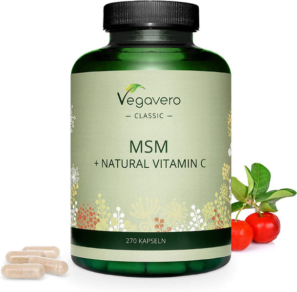 MSM Capsules Vegavero® | 2100 mg | with Natural Vitamin C | NO ADDITIVES | 270 Capsules | Vegan & Lab-Tested Methylsulfonylmethane