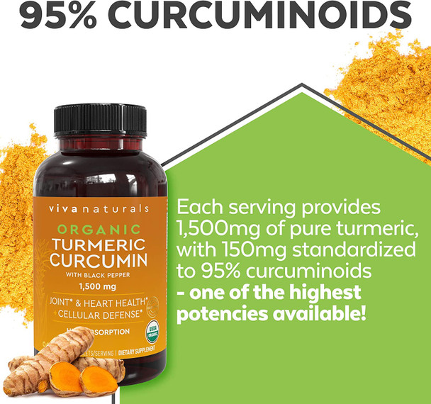 Viva Naturals Vitamin C 1000mg (250 Capsules) and Organic Turmeric Curcumin 1500mg (90 Tablets) Bundle