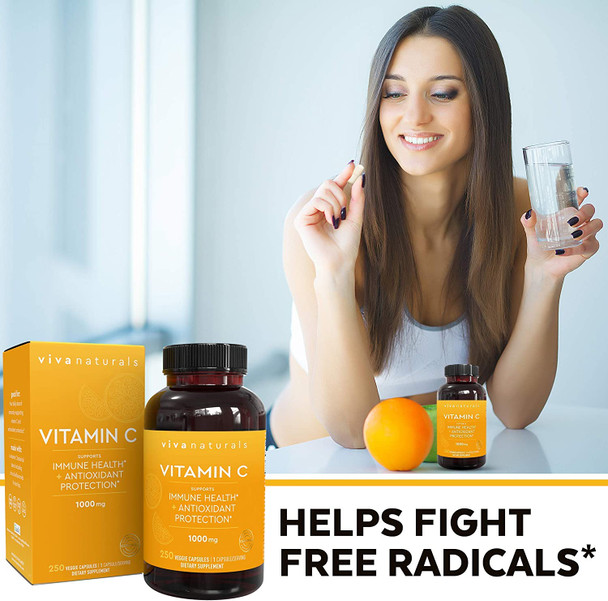 Viva Naturals Vitamin C 1000mg (250 Capsules) and Omega 3 Fish Oil (180 Capsules) Bundle