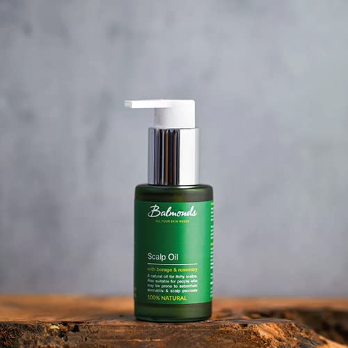 Balmonds - Scalp Oil - 1.7fl.oz. (50ml) - 100% Natural Scalp & Beard Oil - Rosemary & Borage Oils - Vegan - Free From Fragrance - All Skin Types
