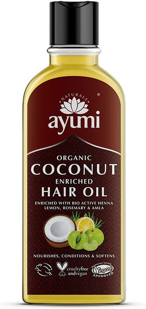 Ayumi Organic Coconut Enriched Hair Oil, Enhanced With Nourishing & Strenghtening Extracts, Rich in Omega 6 For Circulation & Hair Growth - 1 x 150ml