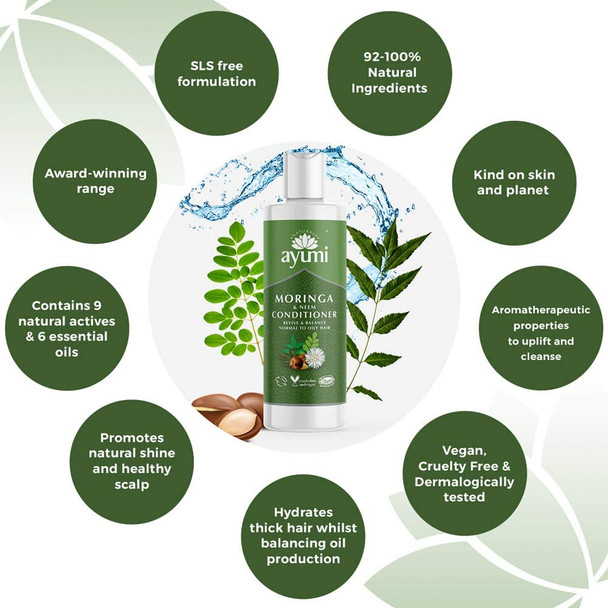 Ayumi Moringa & Neem Conditioner, Targets Oily Hair to Keep it in Balance, With a Blend of Indian Botanicals to Revive a Balanced Condition With Enhanced Control - 1 x 250ml