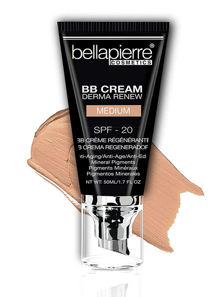 bellapierre BB Cream SPF 20 Tinted Sunscreen, Concealer, Foundation, & Moisturizer | New & Improved Formula + Pump Top Applicator | Non-Toxic & Paraben Free | 1.7 Oz - Medium