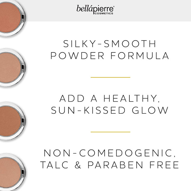 bellapierre Compact Mineral Bronzer | Beautifully Warms and Enhances Skin Tone | Infused with Calming Jojoba | Non-Toxic and Paraben Free Formula | Peony - 0.3 Oz