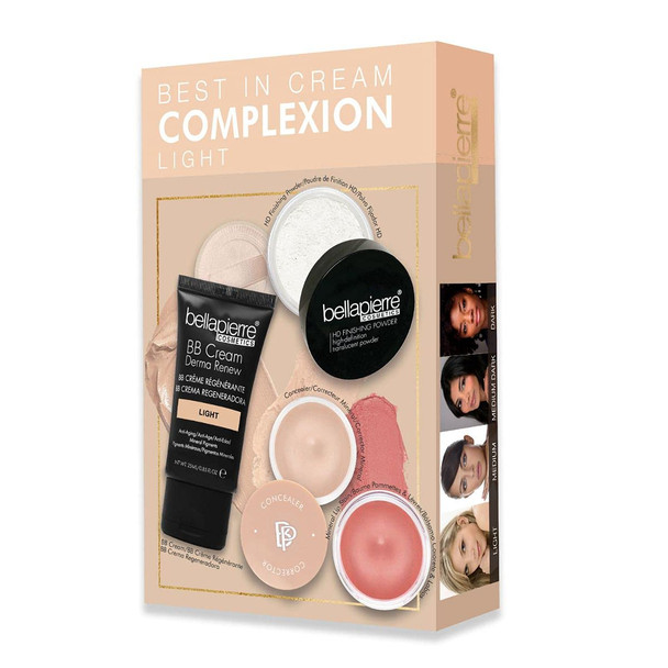 bellapierre Best in Cream Complexion Kit | 4-in-1 BB Cream, Concealer, Lip & Cheek Stain, & HD Finishing Powder | Non-Toxic and Paraben Free | Oil and Cruelty Free - Light