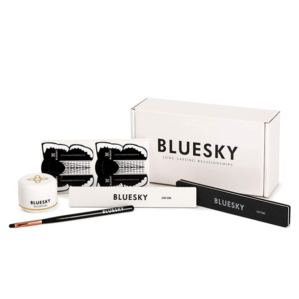 Bluesky Builder Gel Nail Extension Kit For Beginners - Builder Gel (Clear) 1 Fl Oz, 50 Nail Form Stickers, Nail File & Buffer, Nail Extension Brush