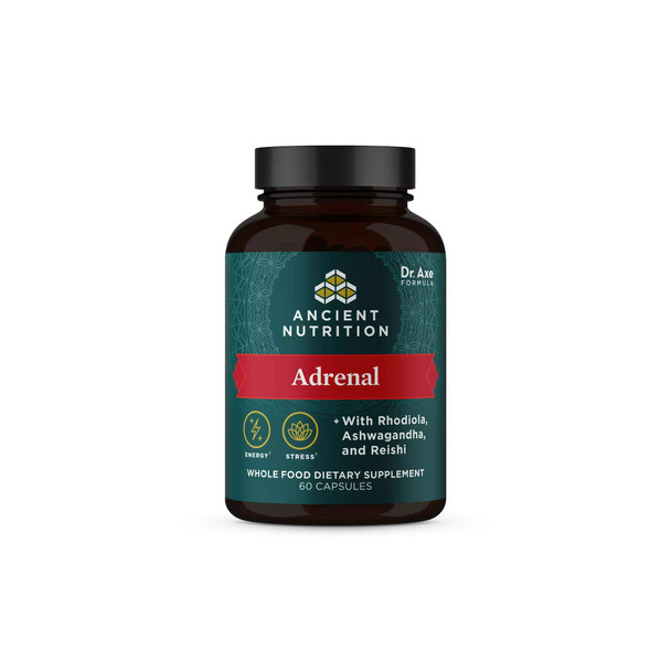 Ancient Nutrition Adrenal, Whole Food Dietary Supplement, Helps Reduce Stress & Fatigue €  Formulated by Dr. Josh Axe with Ashwagandha, Rhodiola & Reishi for Optimal Adrenal Support, 1300mg, 60 capsules