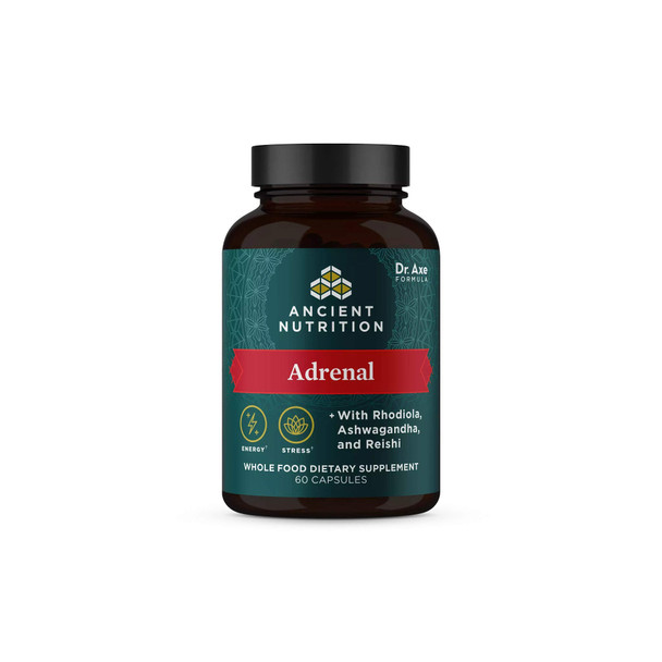 Ancient Nutrition Adrenal  Whole Food Dietary Supplement Helps Reduce Stress & Fatigue   Formulated by Dr. Josh Axe with Ashwagandha 1300mg, 60 capsules