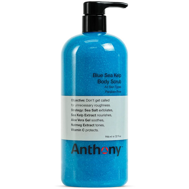 Anthony Exfoliating Body Scrub – Sea Salt, Vitamin C, And Aloe Vera Deep Cleans, Smooths Rough Patches & Soothes and Protects Skin – Blue Sea Kelp Body Wash 32 Fl Oz