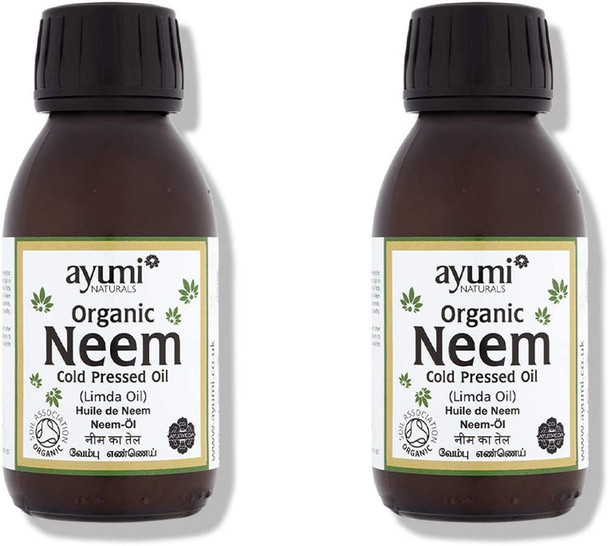 Ayumi Organic Neem Oil, Herbal Remedy For Skin & Hair, High in Vitamin E to Soothe Dry & Damaged Skin, Restores the Skin's Natural Elasticity - 2 x 100ml