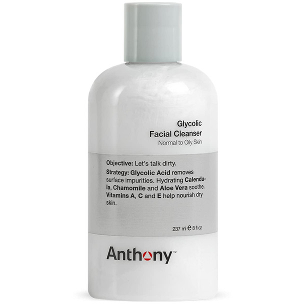 Anthony Glycolic Facial Cleanser for Men – Daily Cleansing Face Wash and Shave Prep – Hydrating, Exfoliating, and Gentle on Sensitive Skin – Non-foaming, 8 Fl. Oz