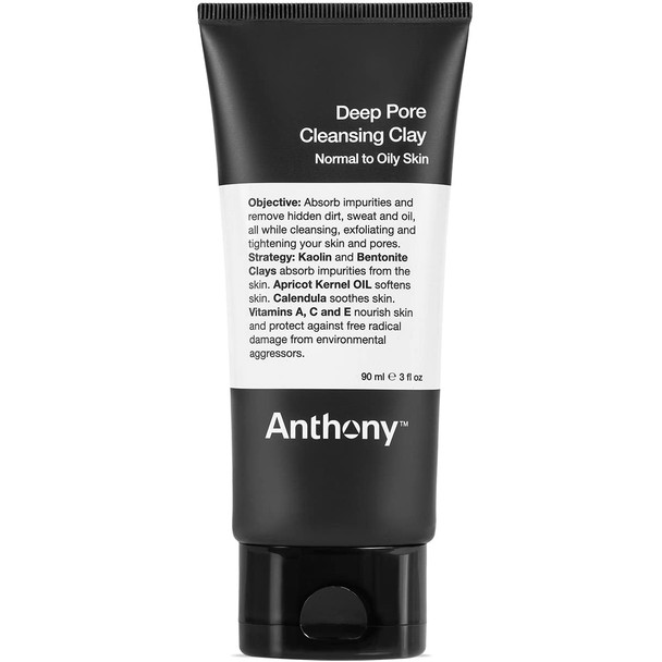 Anthony Deep Pore Cleansing Clay, 3 Fl Oz, Contains Kaolin and Bentonite Clays, Apricot Oil, Calendula, Vitamins A, C, and E, Removes Dirt, Sweat, and Oil While Deep Cleansing and Exfoliating Skin