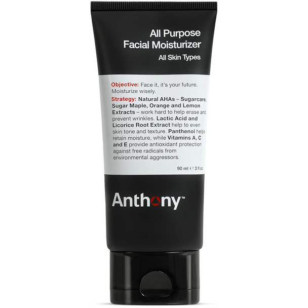 Anthony All-Purpose Facial Moisturizer – Mens Hydrating Lotion for Dry Skin – Lightweight, Non-Comedogenic, Anti-Aging Formula – 3 Fl Oz