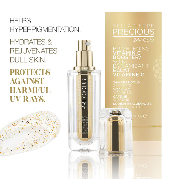 bellapierre Precious 24k Gold Serum & Brightening Vitamin C Booster for Face & Eyes | All Natural Formula with Caffeine to Brighten & Rejuvenate Dull Skin - 30ml