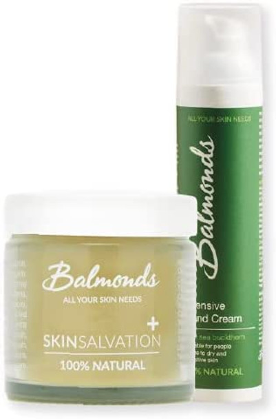 Balmonds - Dry Cracked Hands Set - Hand Cream For Dry Cracked Hands - 2x Key Hand Products - All Natural - Vegan - Fragrance Free Lotion