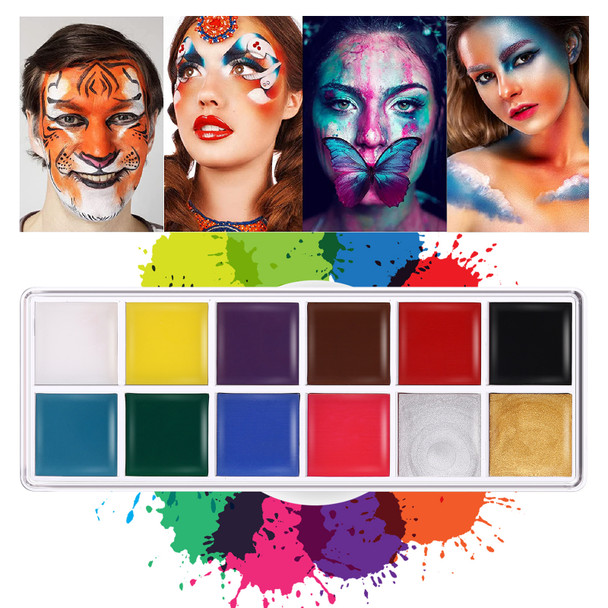 12 Colors Facial Makeup Body Color Paint Satin High DIY Face Colorm,Professional Special Effects Face And Body Paint Kit