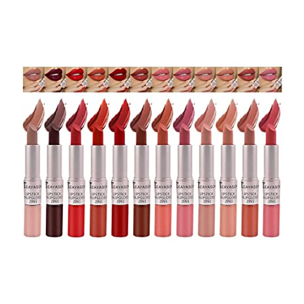 2-In-1 Matte Lip Gloss Nude Long Lasting Lip Gloss (12 Colors) Double Liquid Lipstick Silky Lip Glaze Velvet Lip Gloss For Women And Girls